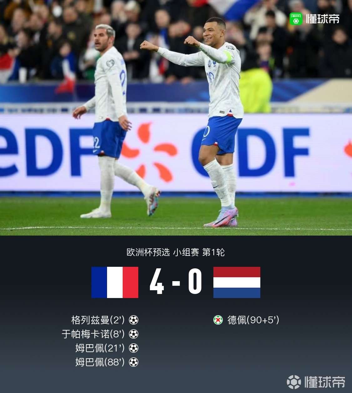 法国队再次逆转获胜，欧预赛积分榜名列前茅的简单介绍